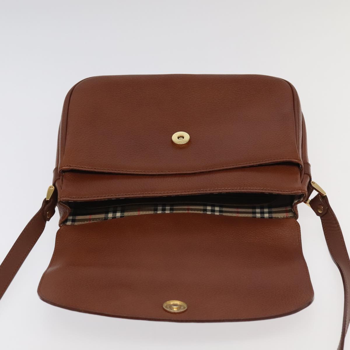 Burberrys Shoulder Bag Leather Gold Brown Auth ep6147