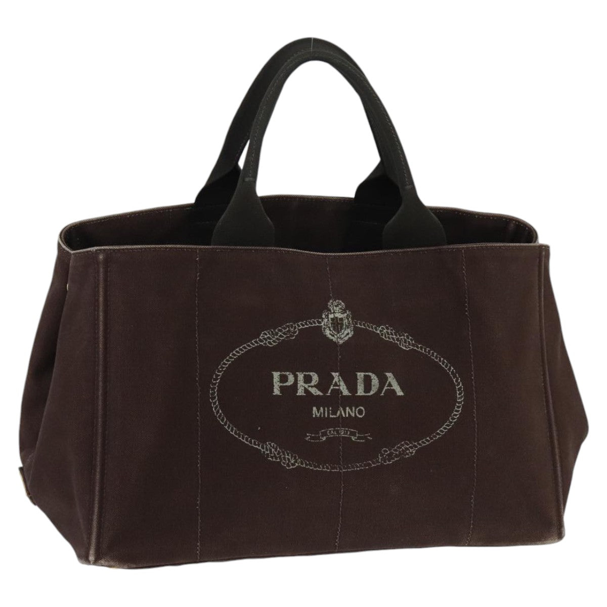 PRADA Canapa GM Hand Bag Canvas Brown Gold Auth ep6153