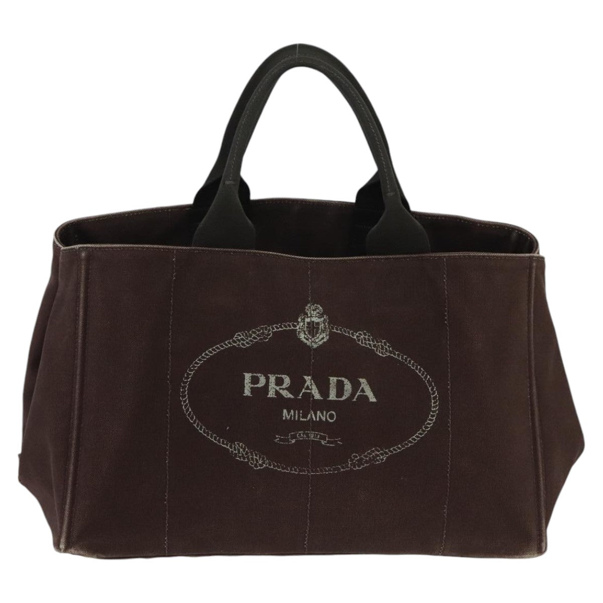 PRADA Canapa GM Hand Bag Canvas Brown Gold Auth ep6153 - 0