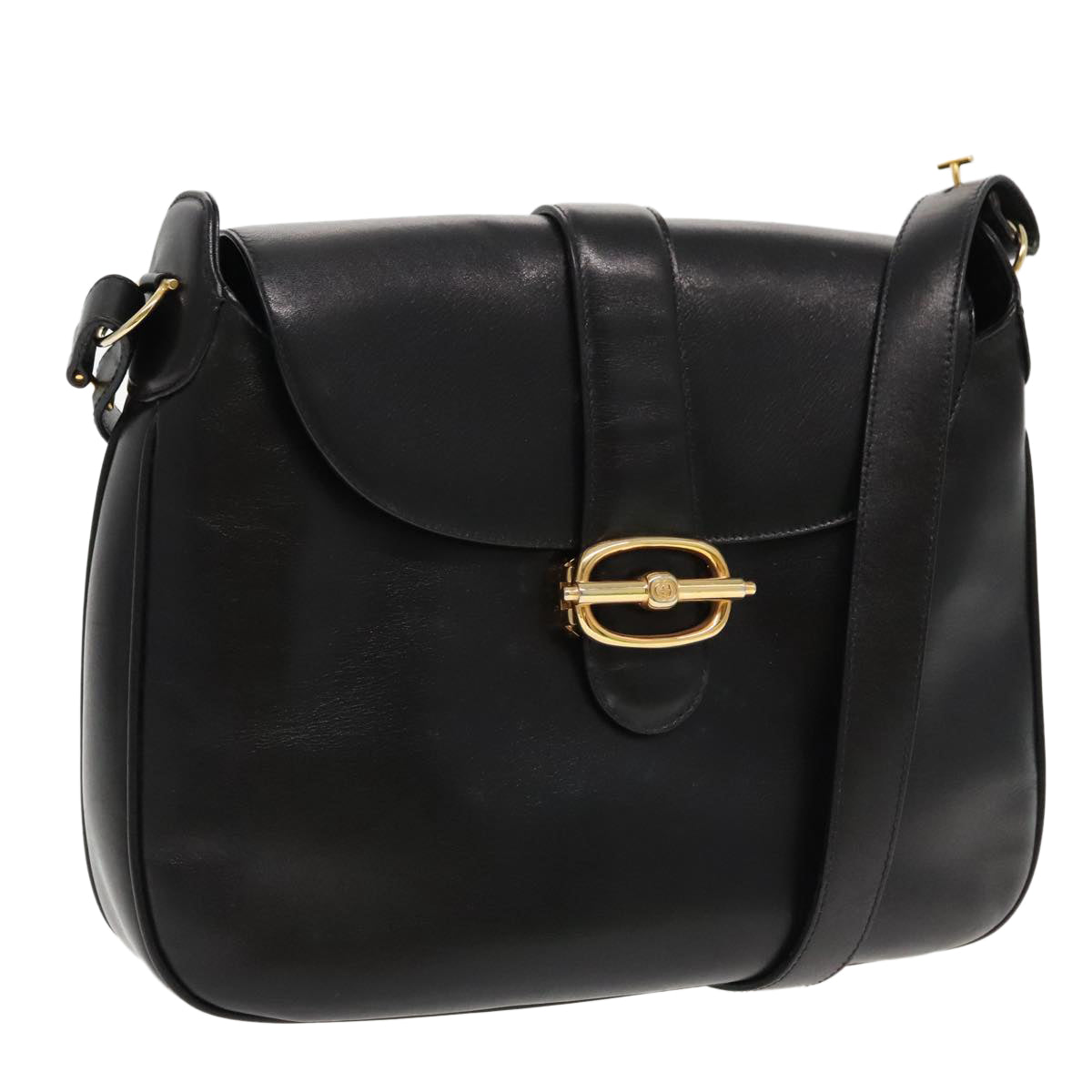 GUCCI Shoulder Bag Leather Black Auth ep6154