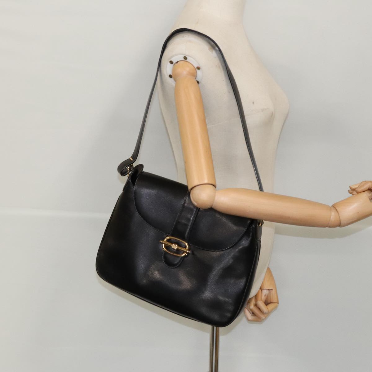 GUCCI Shoulder Bag Leather Black Auth ep6154