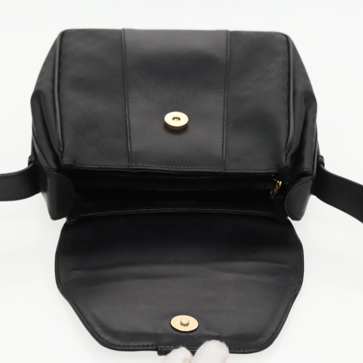 GUCCI Micro GG Canvas Shoulder Bag PVC Leather Black Auth ep6156