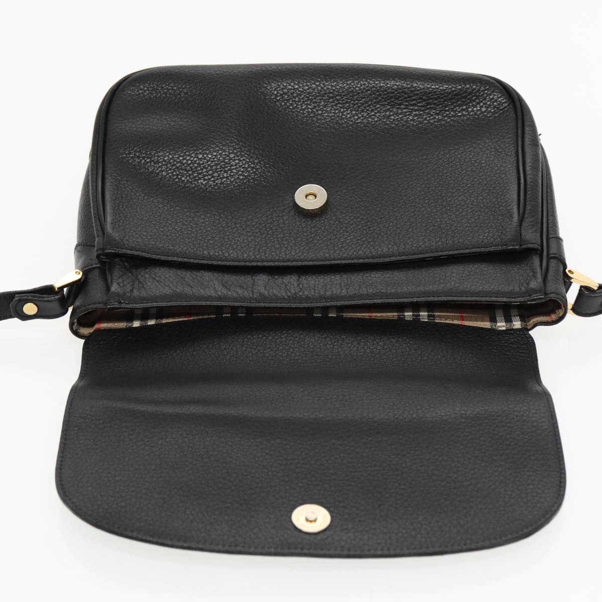 Burberrys Shoulder Bag Leather Black Auth ep6162