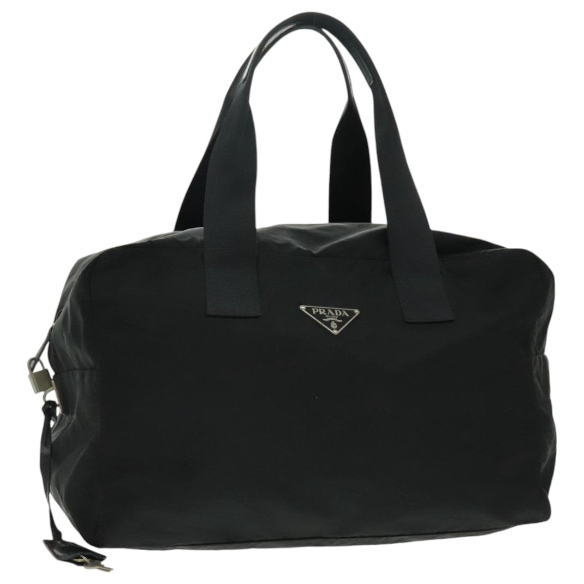 PRADA Boston Bag Nylon Black Silver Auth ep6164