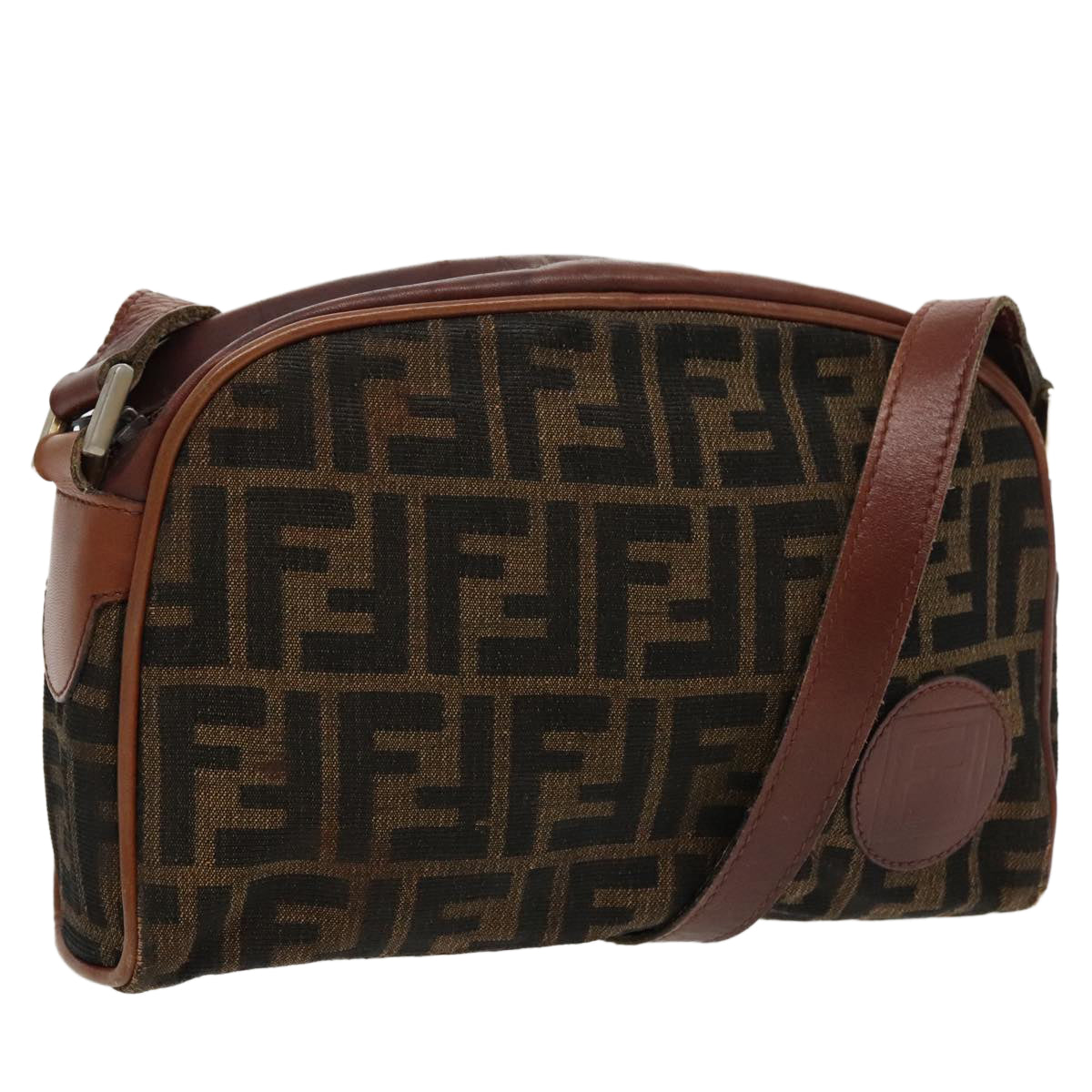 FENDI Zucca Canvas Shoulder Bag Vintage Black Brown Auth ep6165