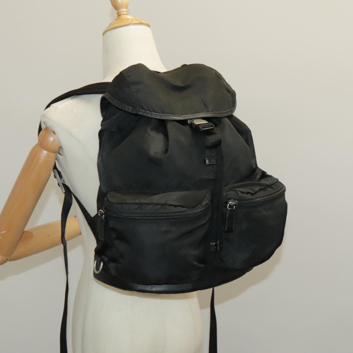 PRADA Backpack Nylon Black Silver Auth ep6168