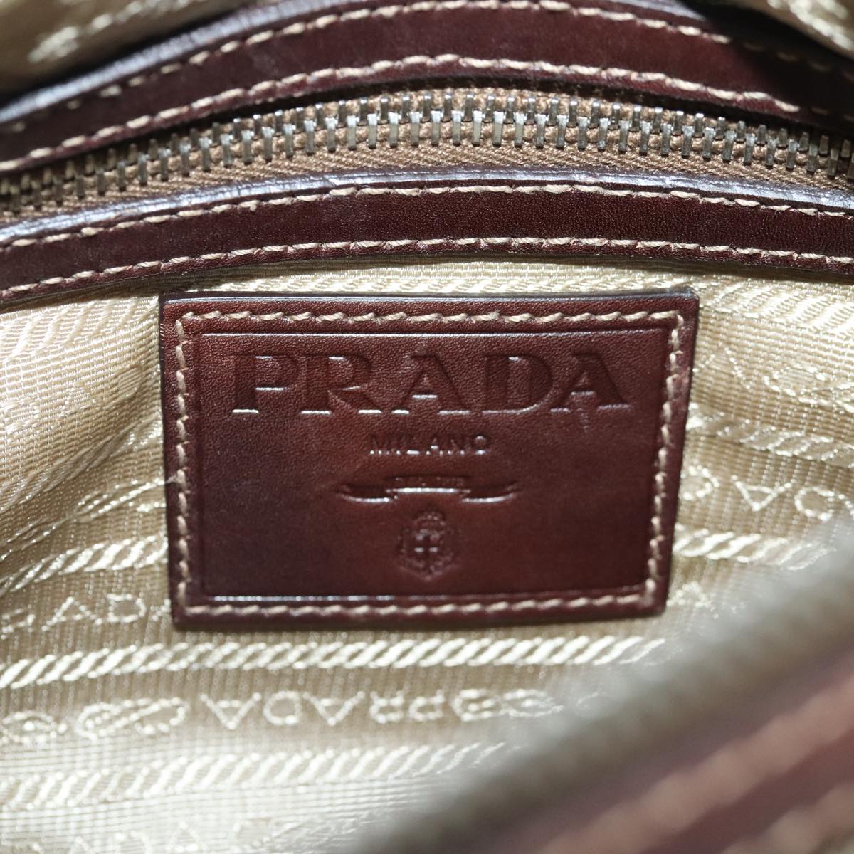 PRADA Shoulder Bag Canvas Beige Silver Auth ep6169