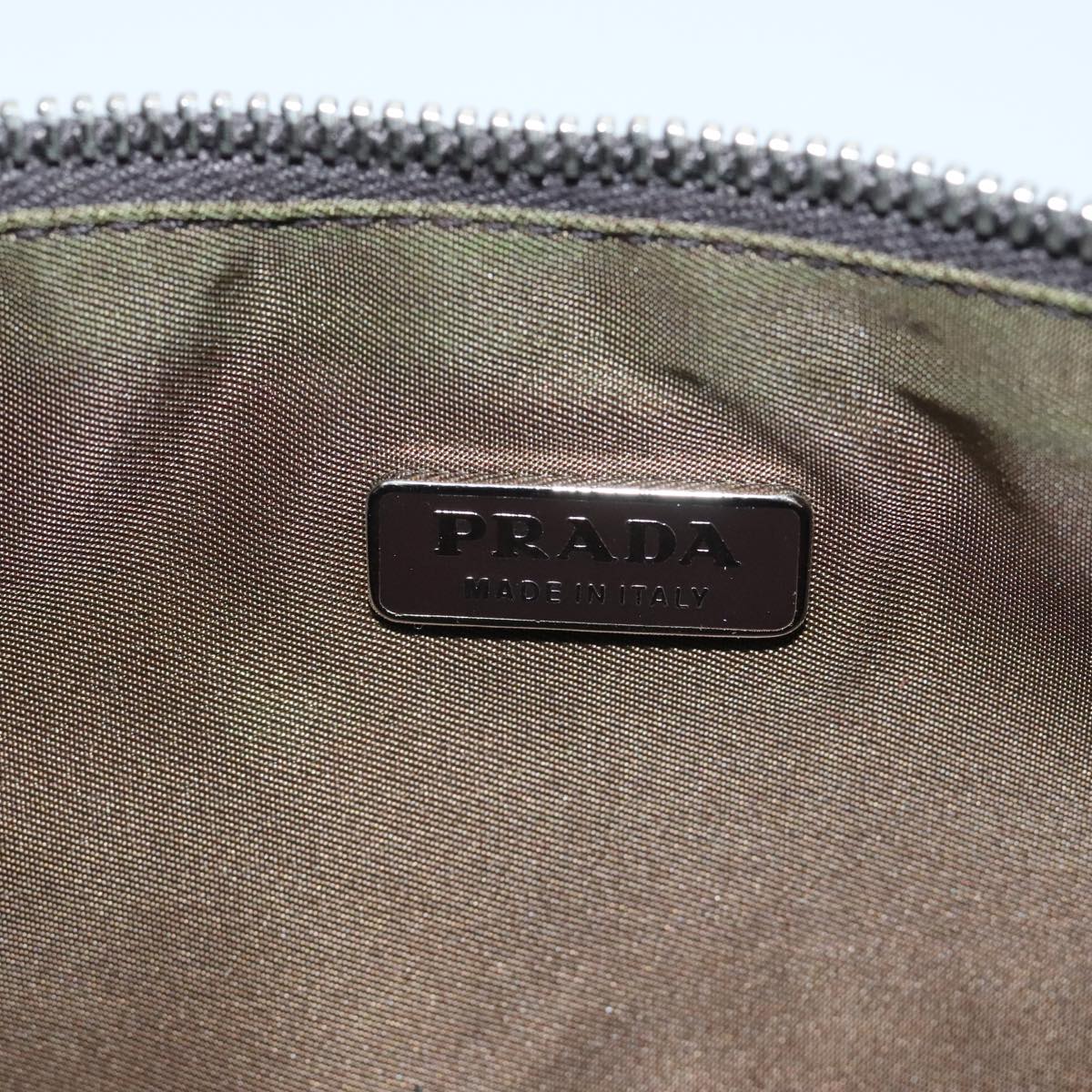 PRADA Accessory Pouch Nylon Khaki Silver Auth ep6170