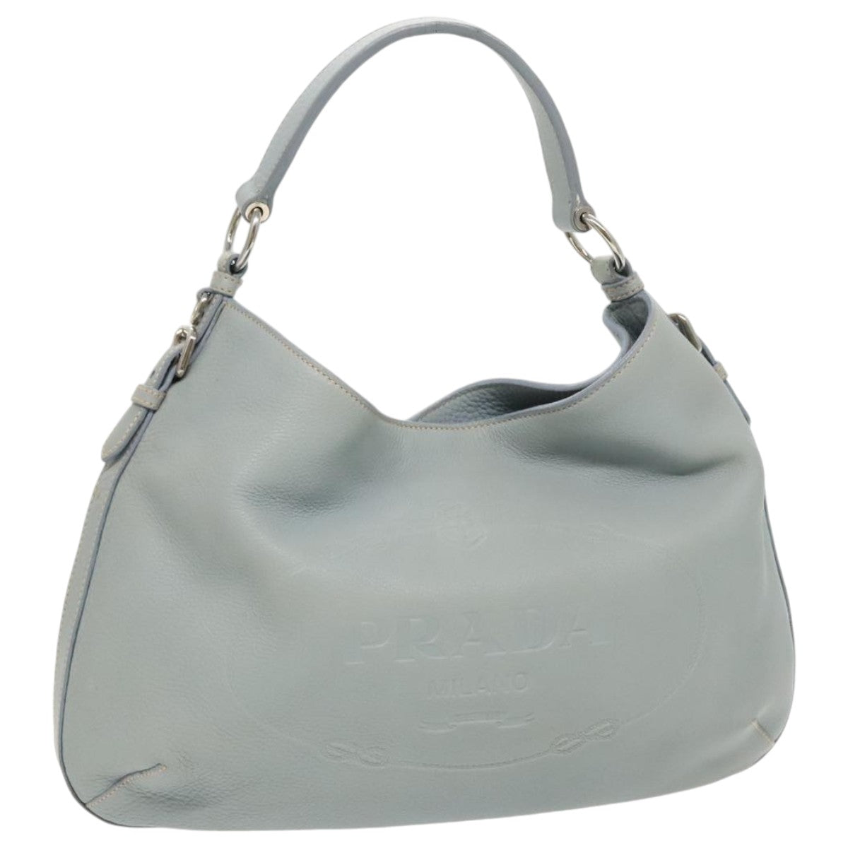 PRADA Hand Bag Leather Light Blue Silver Auth ep6171