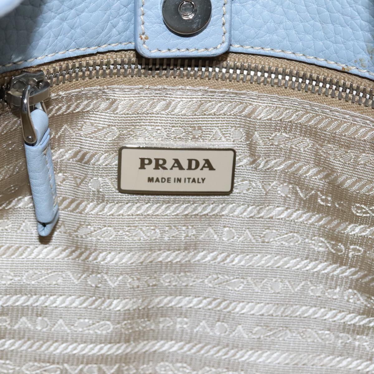 PRADA Hand Bag Leather Light Blue Silver Auth ep6171