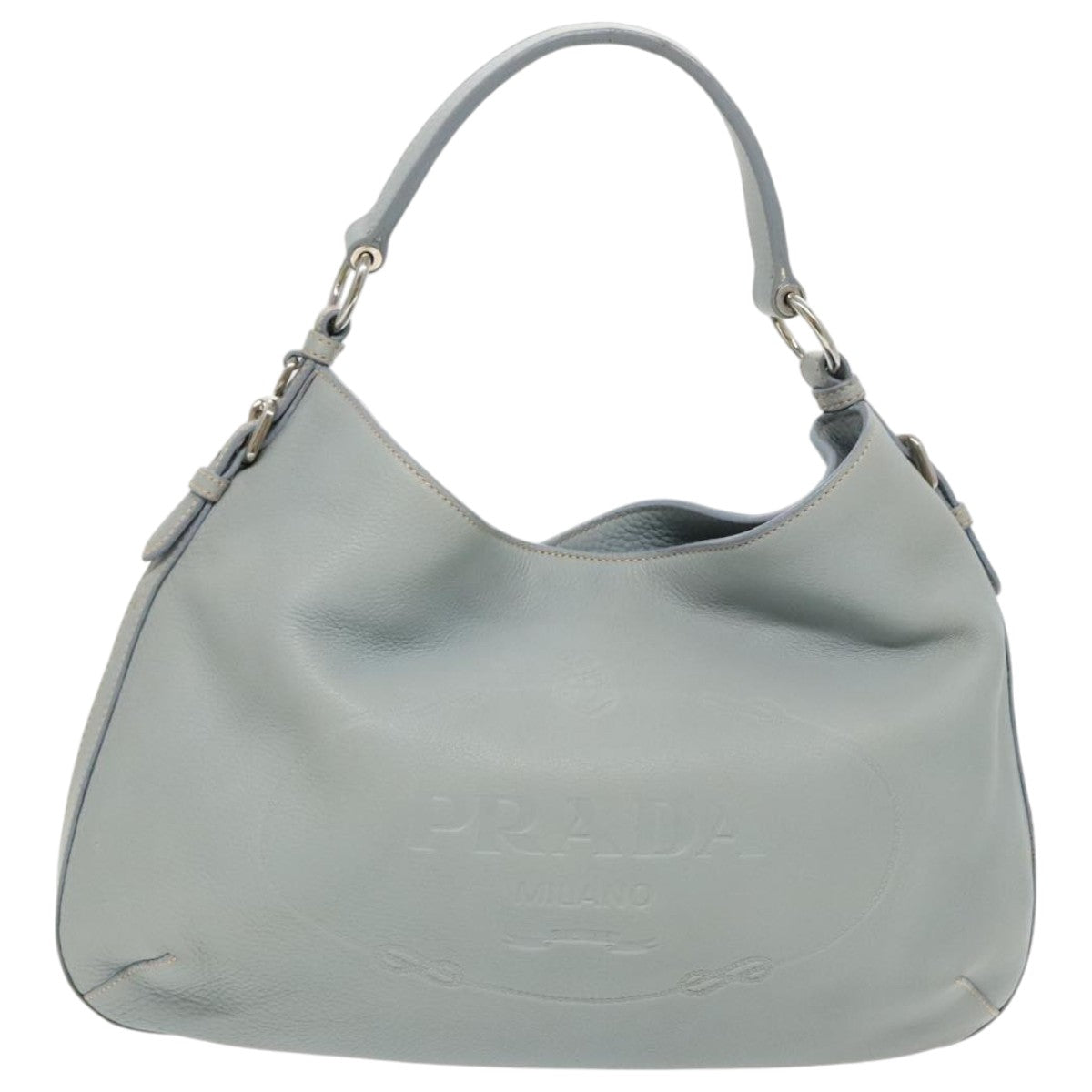 PRADA Hand Bag Leather Light Blue Silver Auth ep6171