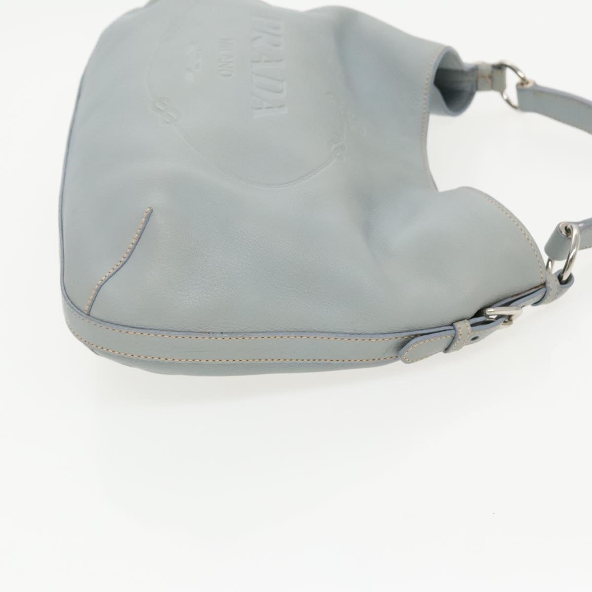 PRADA Hand Bag Leather Light Blue Silver Auth ep6171