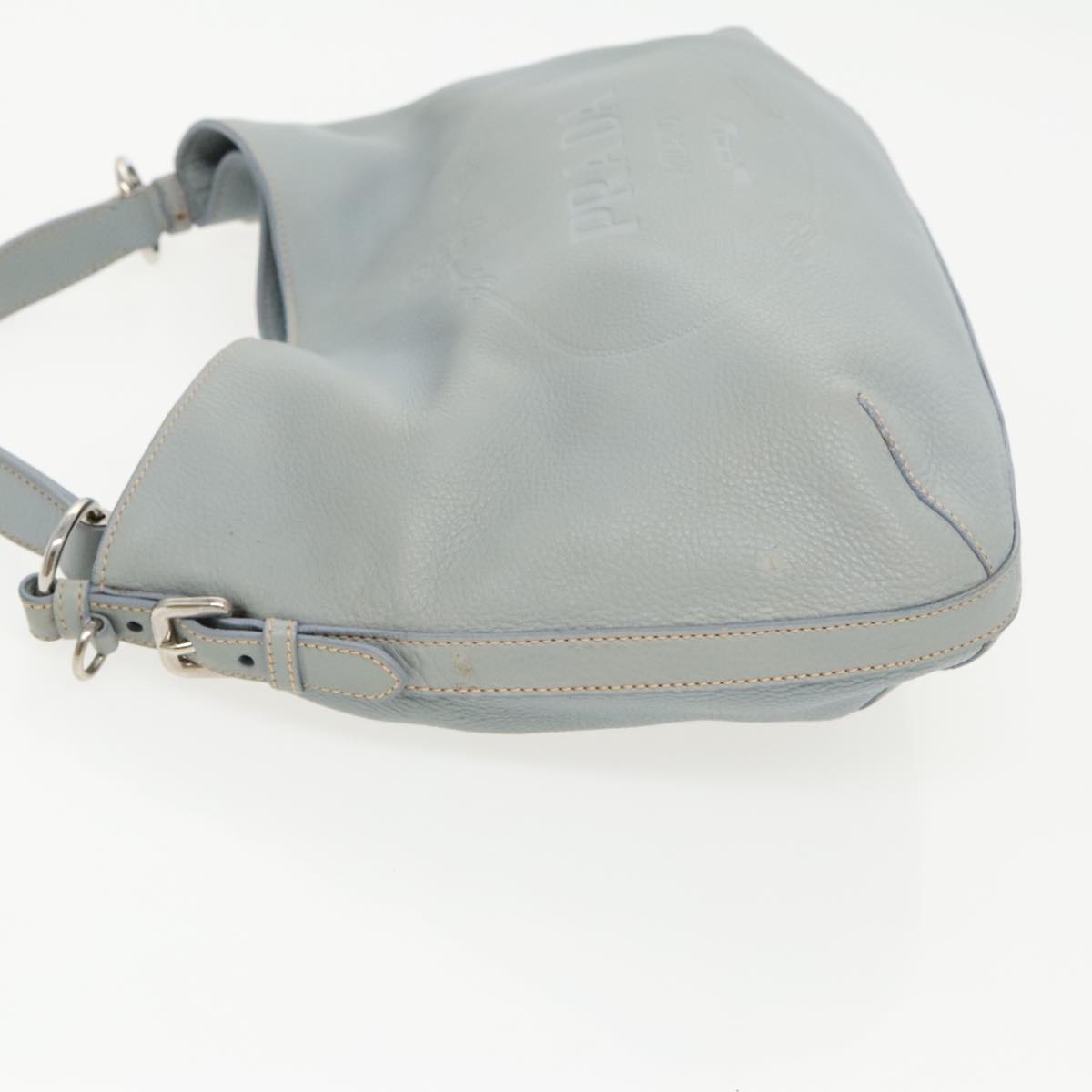 PRADA Hand Bag Leather Light Blue Silver Auth ep6171