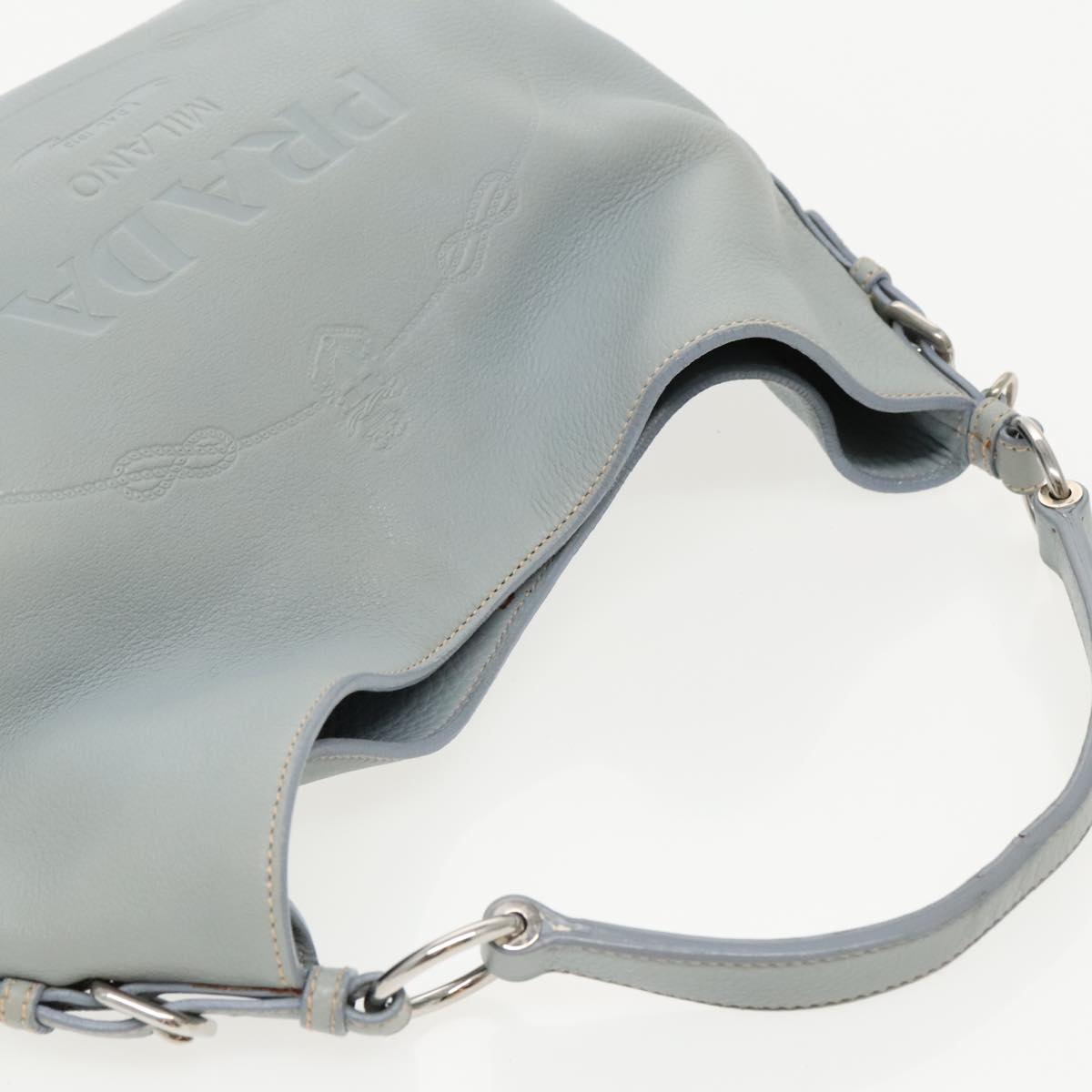 PRADA Hand Bag Leather Light Blue Silver Auth ep6171