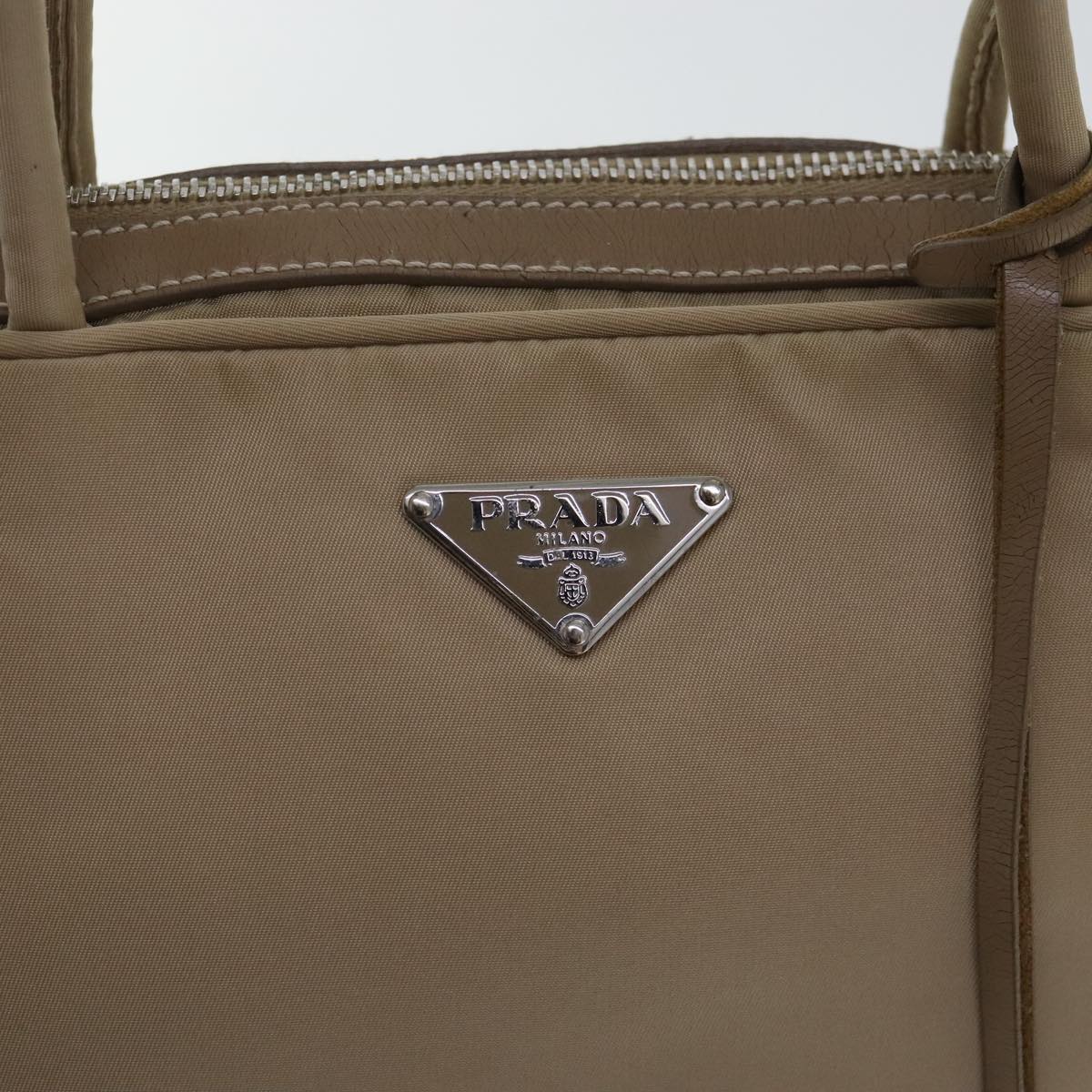 PRADA Hand Bag Nylon Beige Silver Auth ep6172