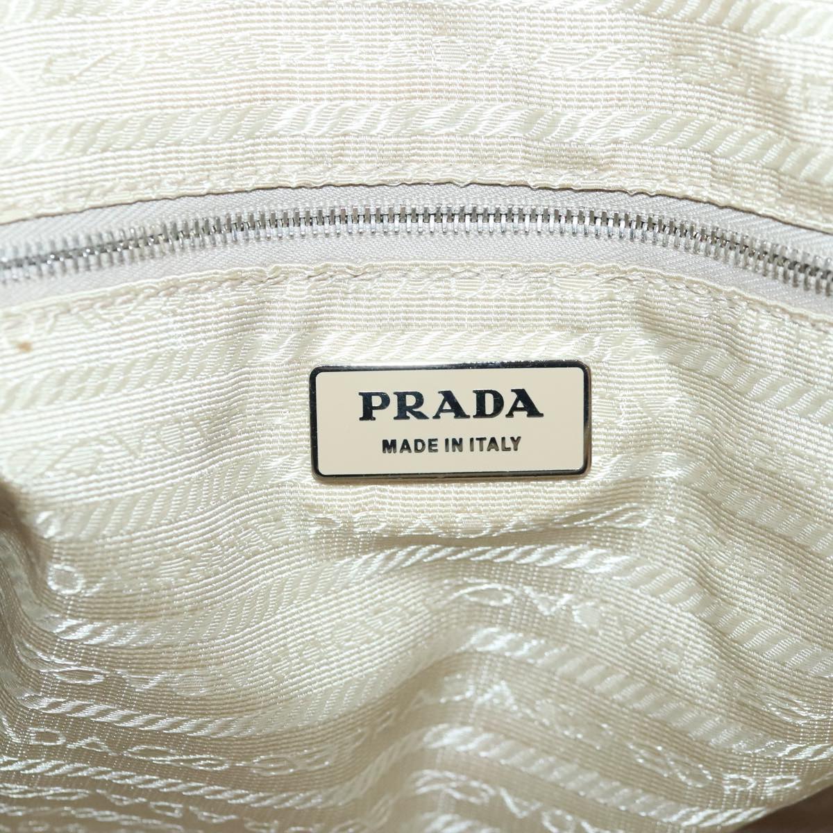 PRADA Hand Bag Nylon Beige Silver Auth ep6172