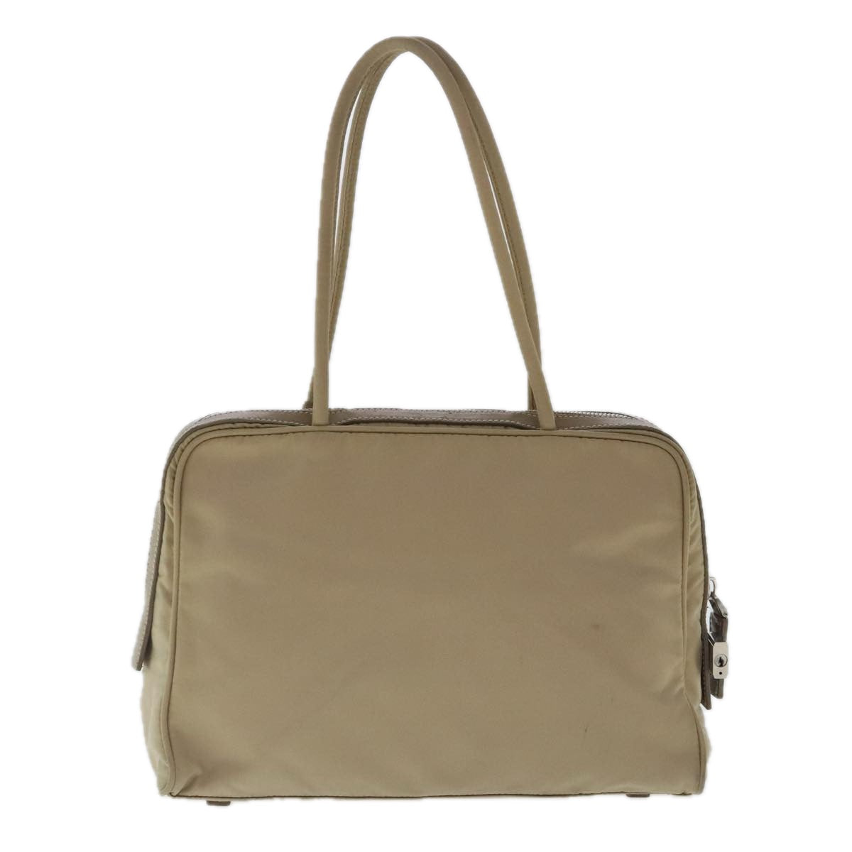 PRADA Hand Bag Nylon Beige Silver Auth ep6172