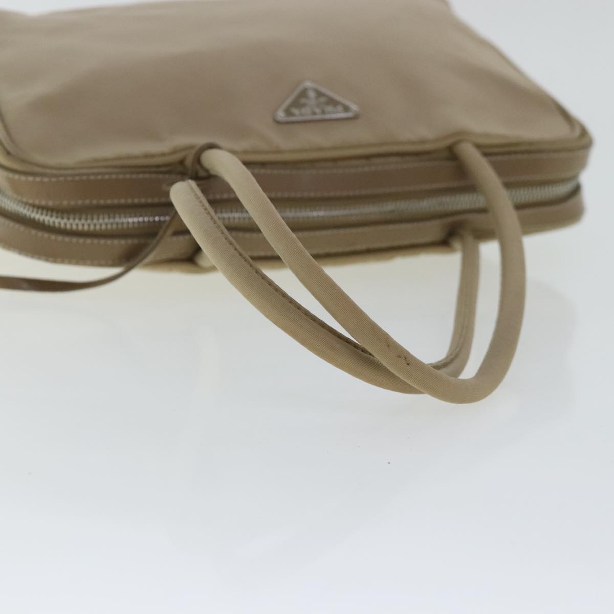 PRADA Hand Bag Nylon Beige Silver Auth ep6172