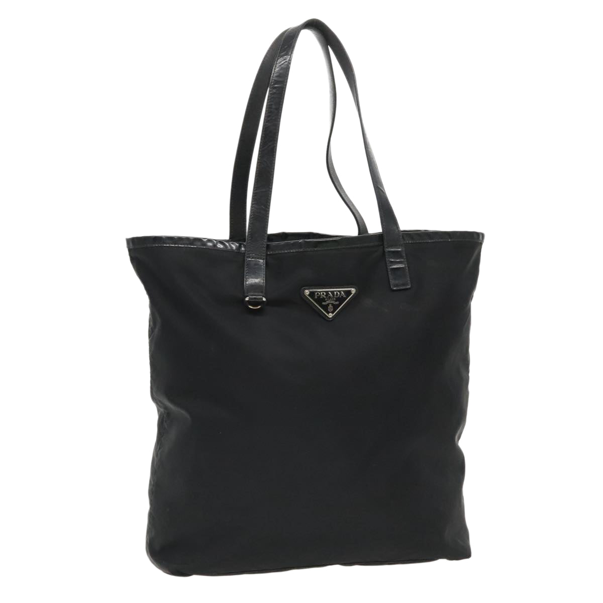 PRADA Tote Bag Nylon Black Silver Auth ep6175