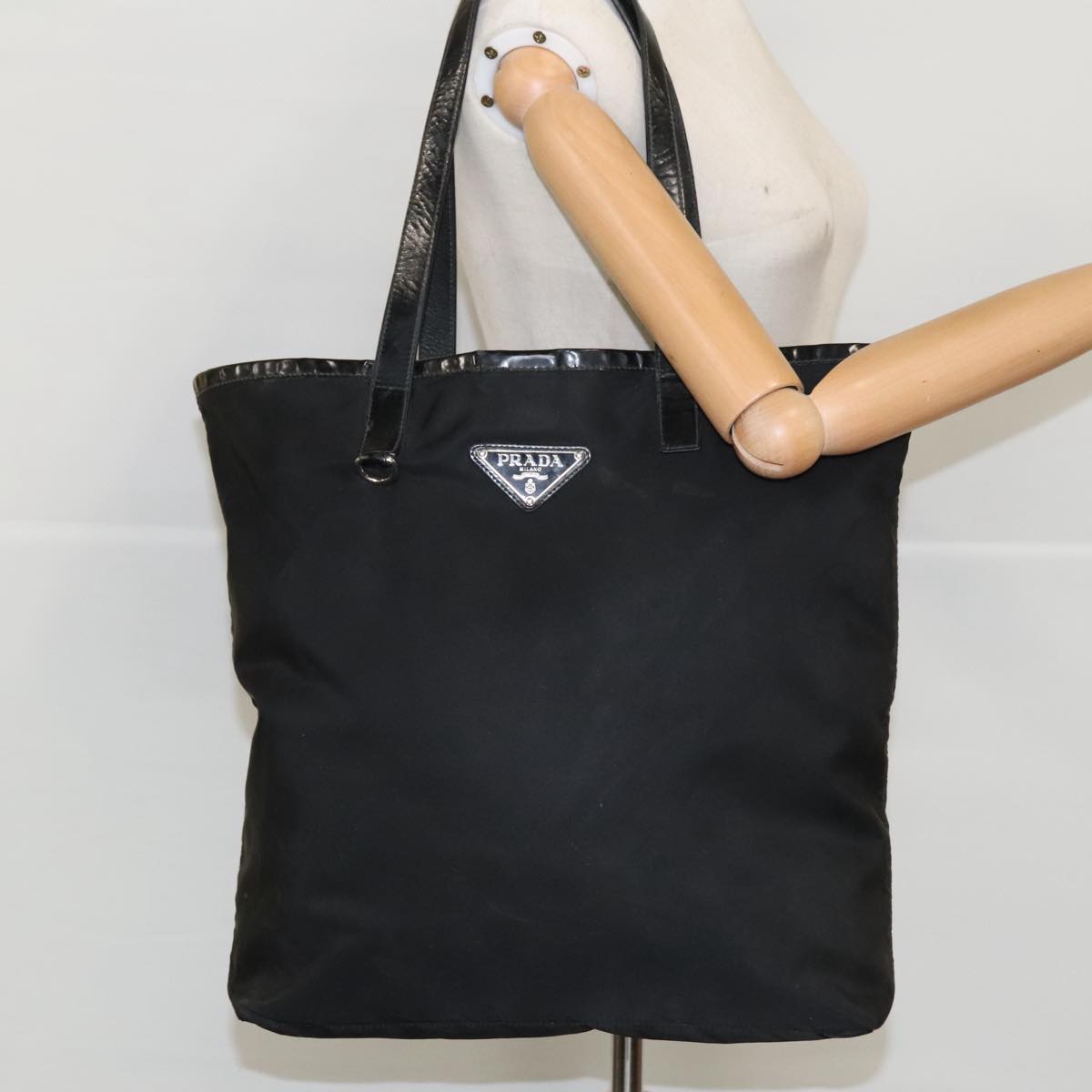 PRADA Tote Bag Nylon Black Silver Auth ep6175