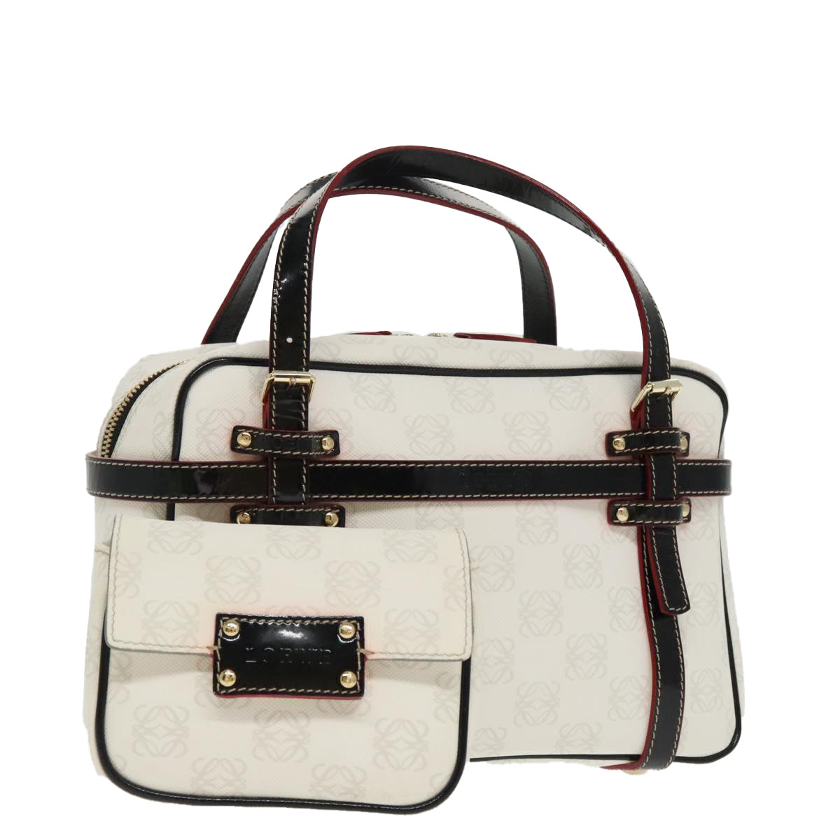 LOEWE Anagram Hand Bag PVC Gold White Auth ep6178