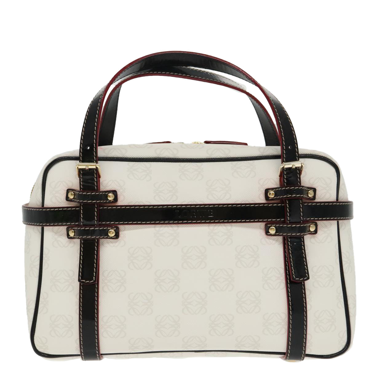 LOEWE Anagram Hand Bag PVC Gold White Auth ep6178