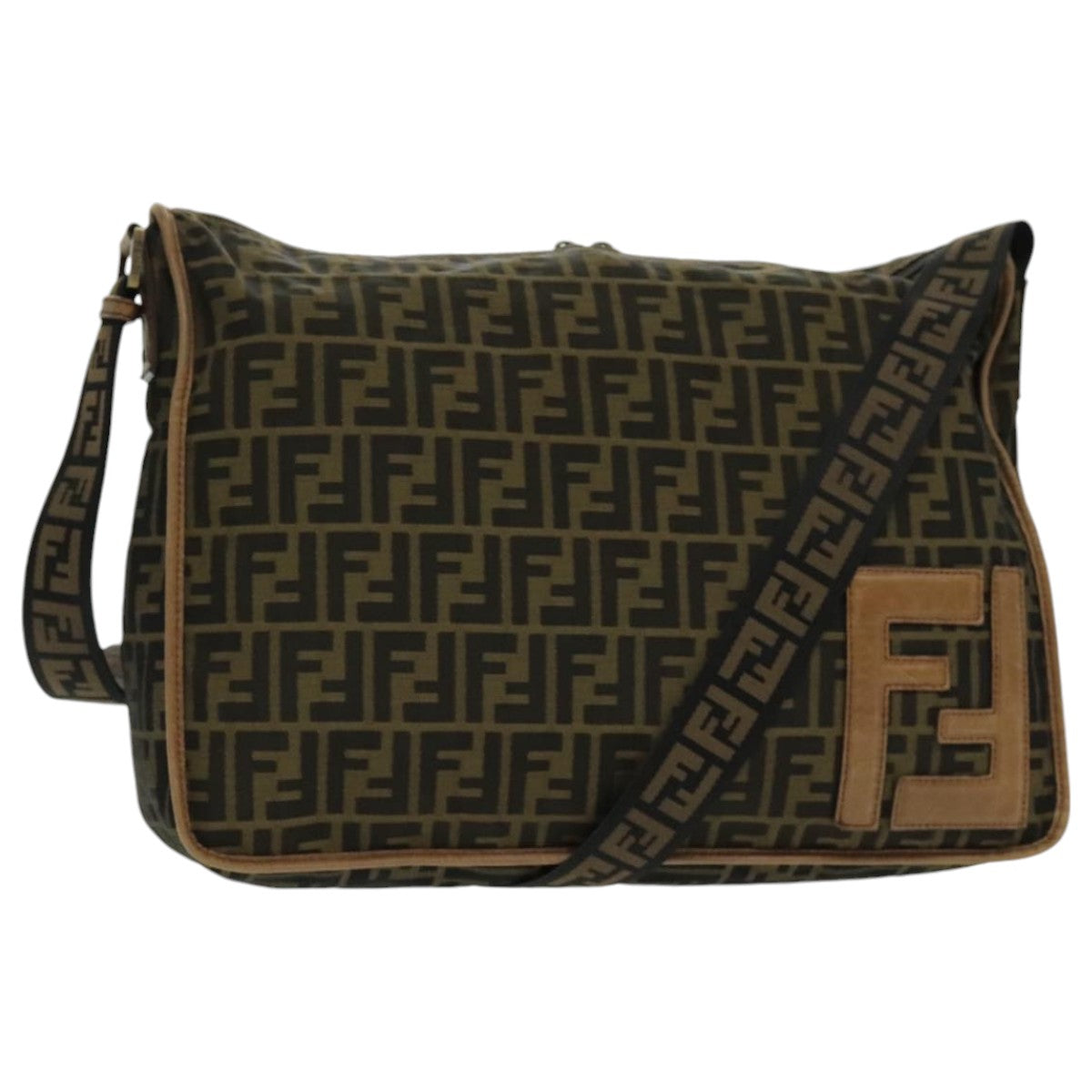 FENDI Zucca Canvas Shoulder Bag Black Brown Auth ep6186