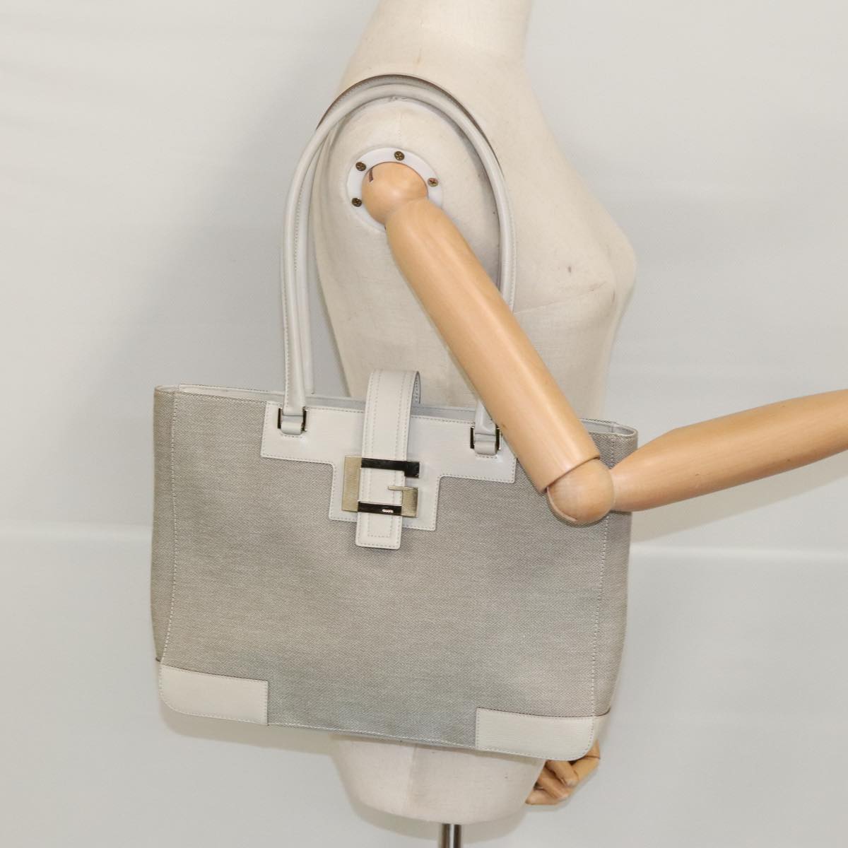 GUCCI Tote Bag Canvas Gray Gold 002 1109 Auth ep6193