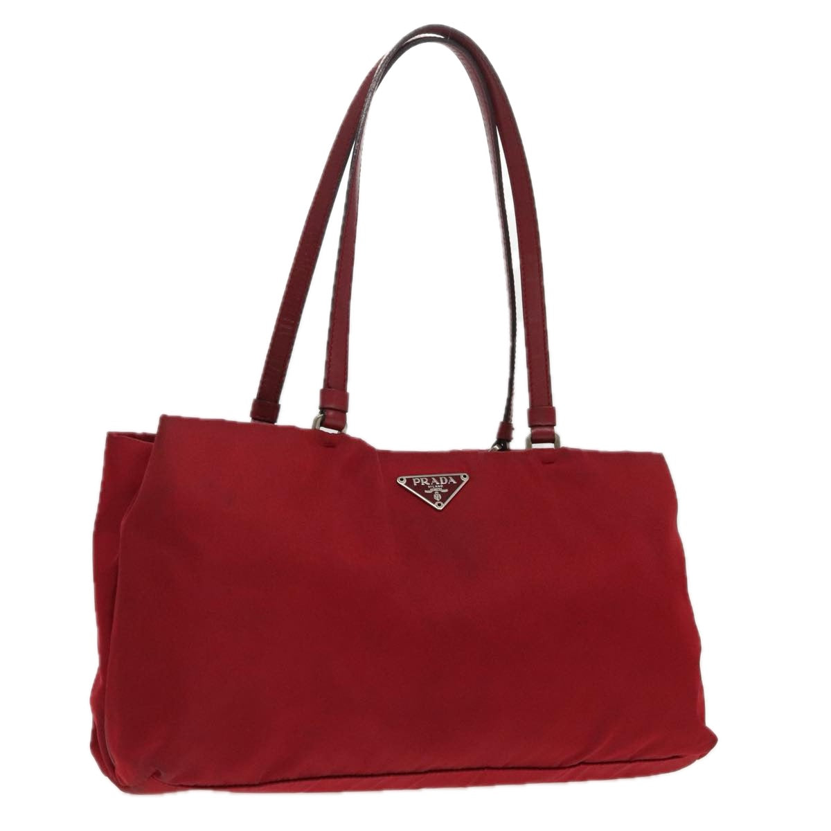 PRADA Tote Bag Nylon Red Silver Auth ep6194