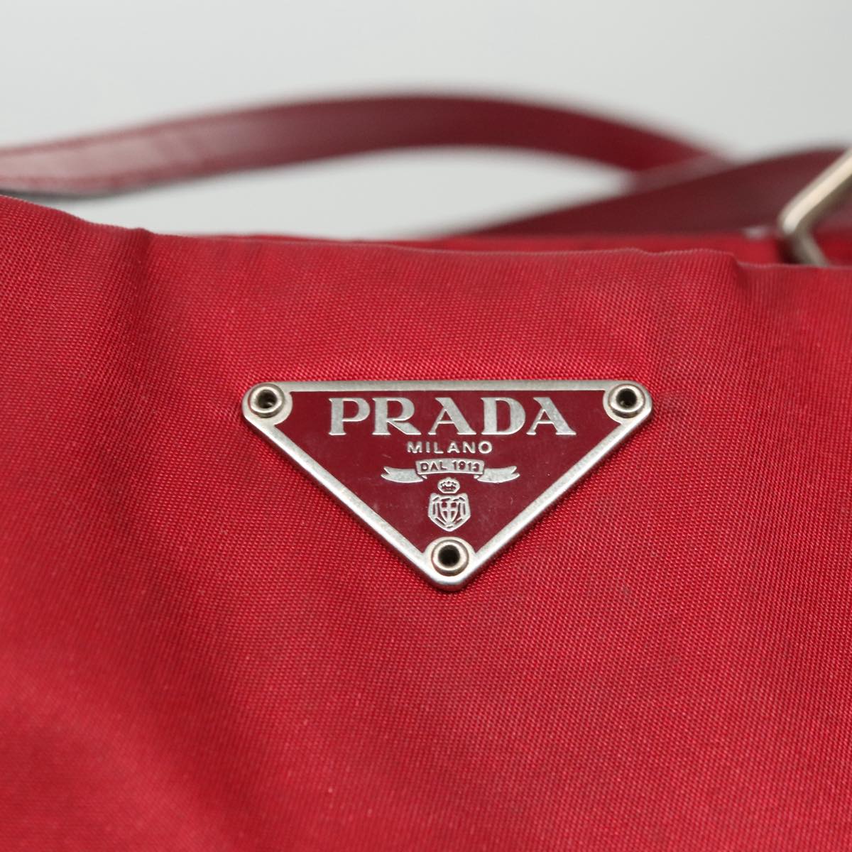 PRADA Tote Bag Nylon Red Silver Auth ep6194