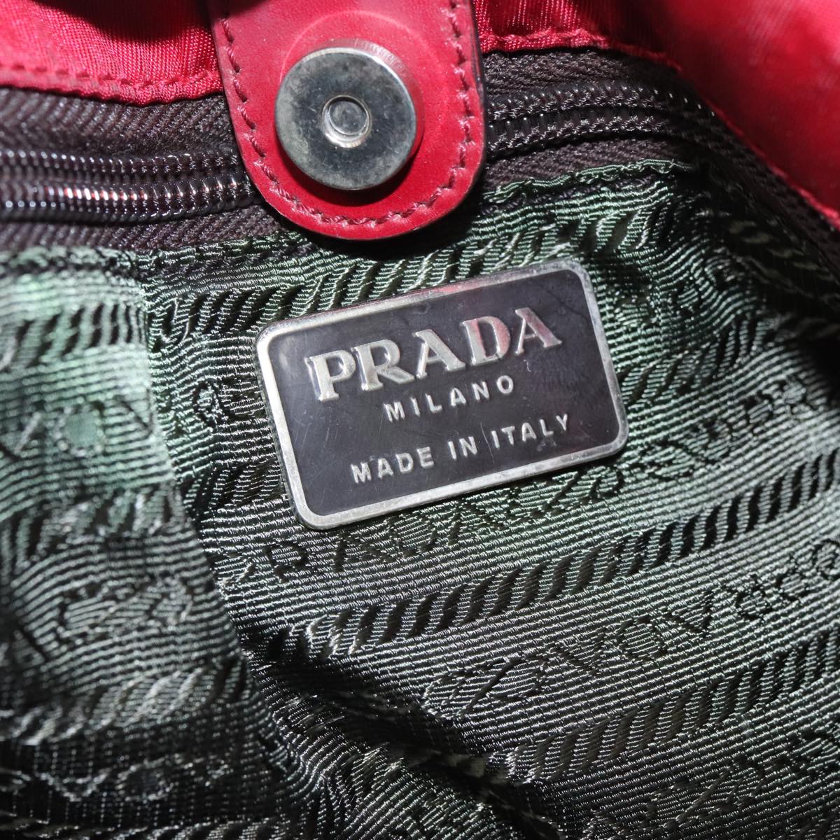 PRADA Tote Bag Nylon Red Silver Auth ep6194