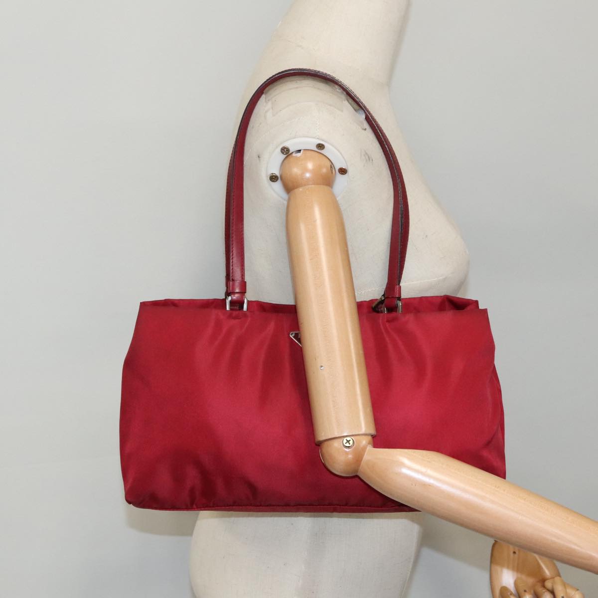 PRADA Tote Bag Nylon Red Silver Auth ep6194