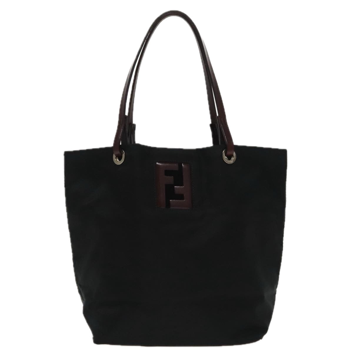 FENDI Hand Bag Nylon Black Silver Auth ep6196