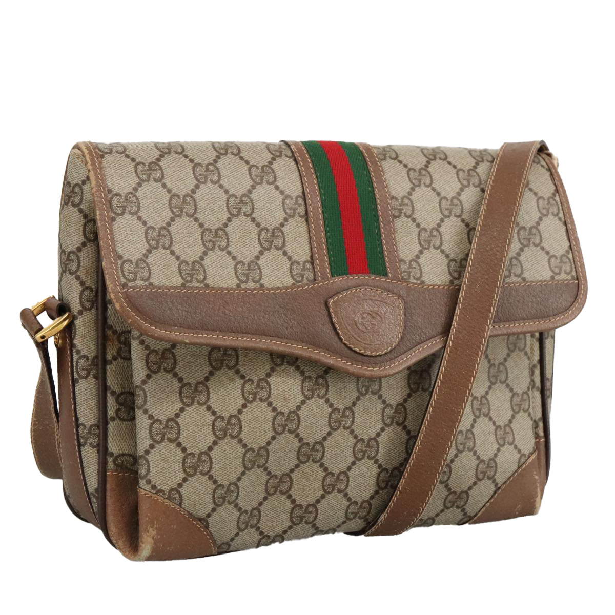 GUCCI GG Supreme Web Sherry Line Shoulder Bag PVC Beige 001 116 0844 Auth ep6198