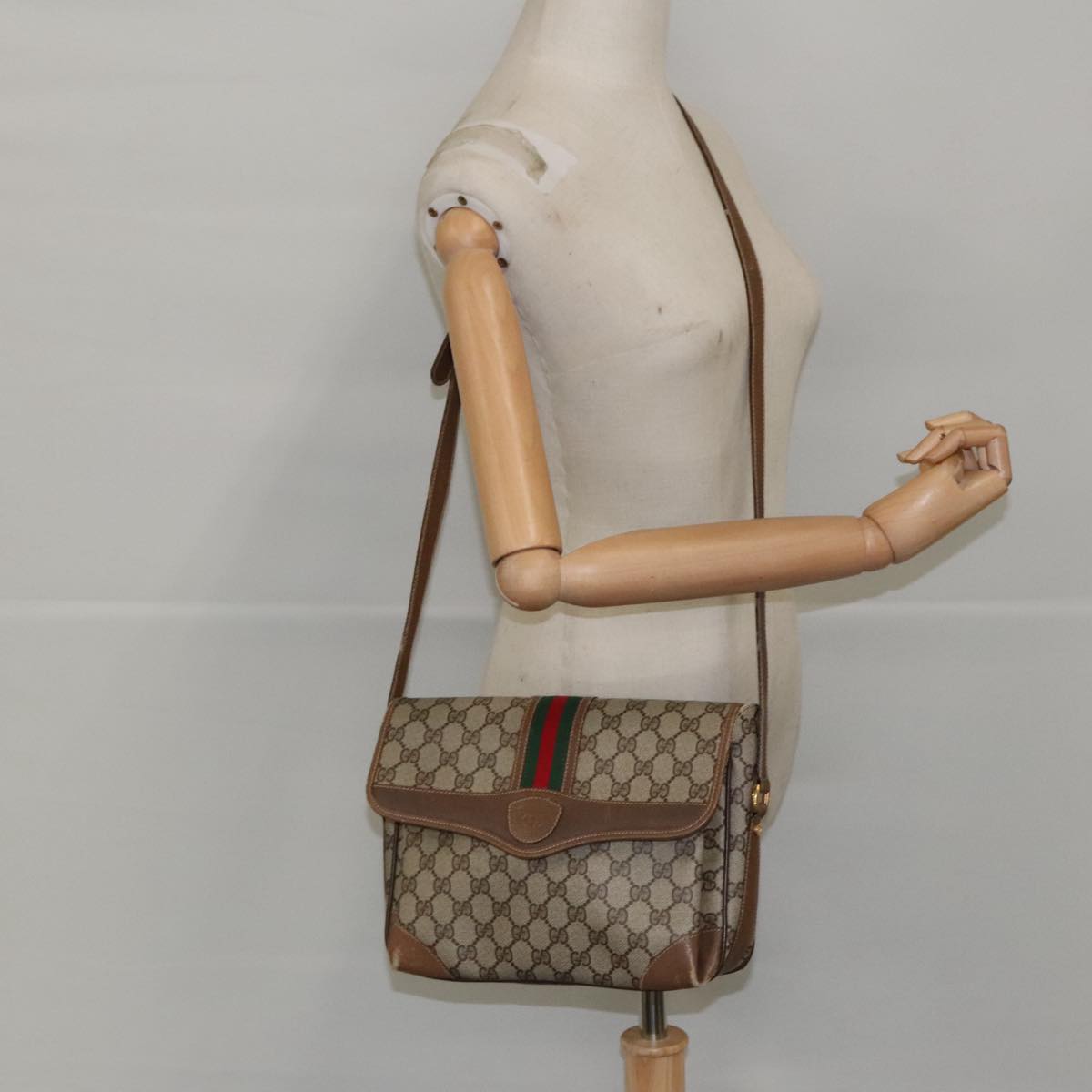 GUCCI GG Supreme Web Sherry Line Shoulder Bag PVC Beige 001 116 0844 Auth ep6198