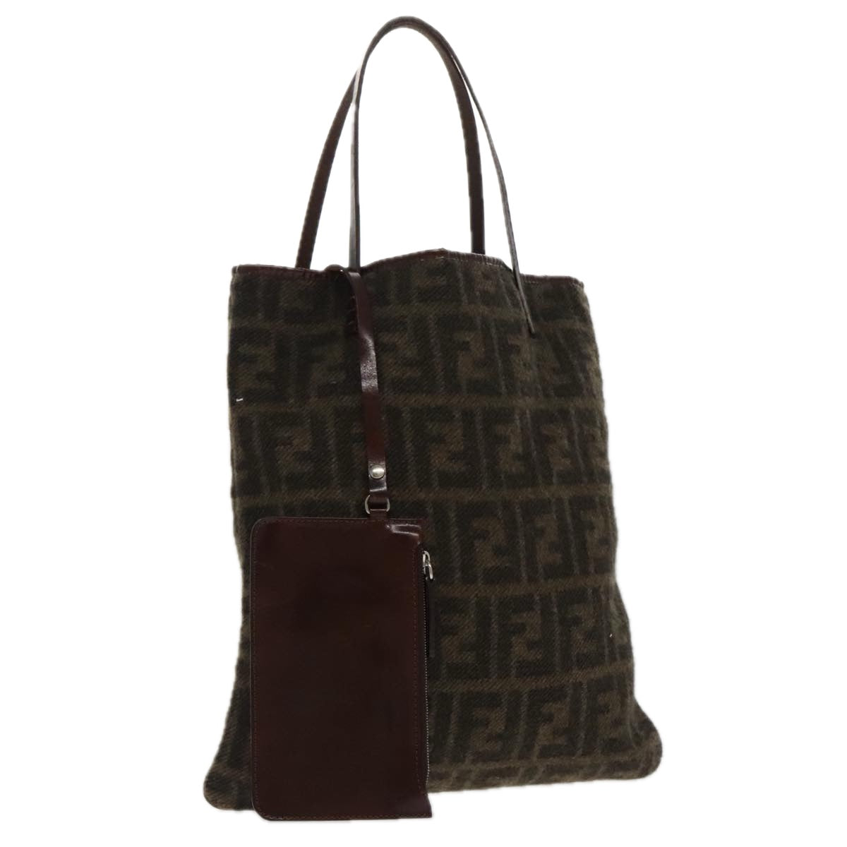 FENDI Zucca Canvas Tote Bag Wool Brown Black Auth ep6200