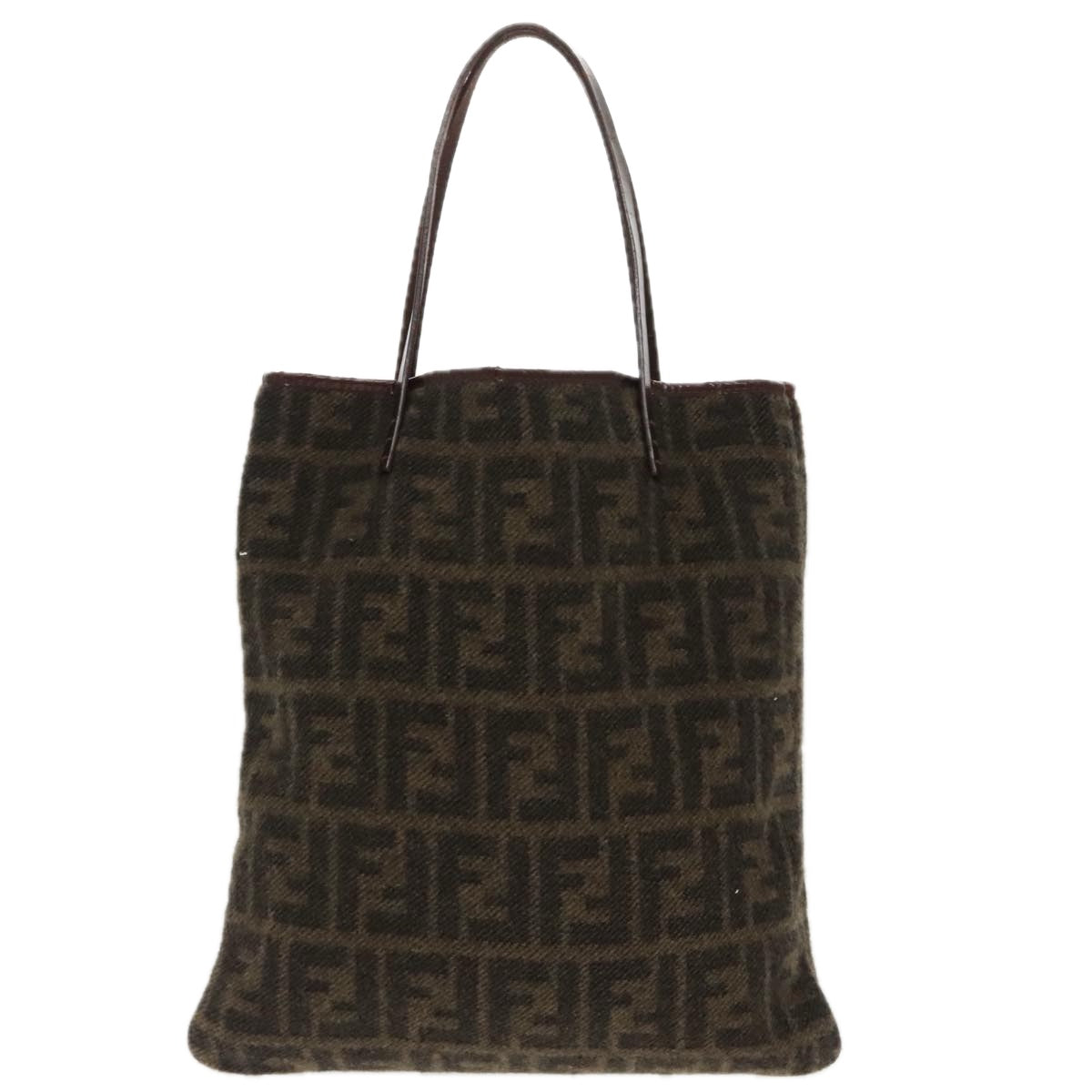 FENDI Zucca Canvas Tote Bag Wool Brown Black Auth ep6200 - 0