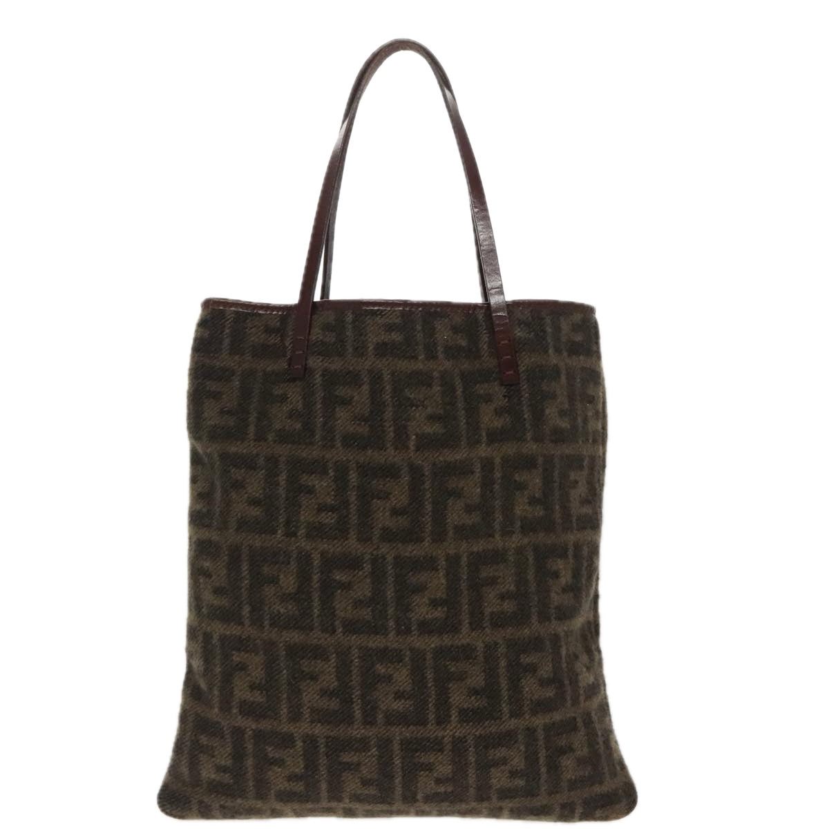 FENDI Zucca Canvas Tote Bag Wool Brown Black Auth ep6200