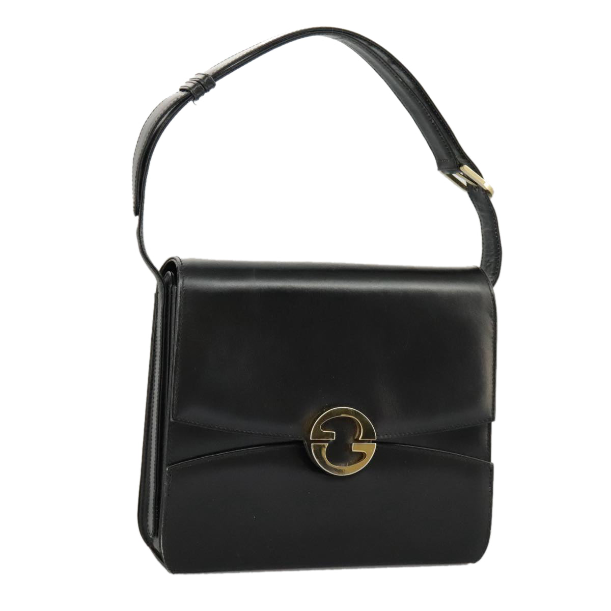 GUCCI Shoulder Bag Leather Black Gold Auth ep6204