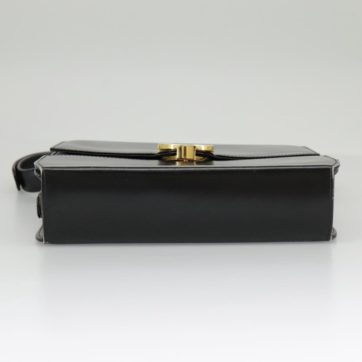 GUCCI Shoulder Bag Leather Black Gold Auth ep6204