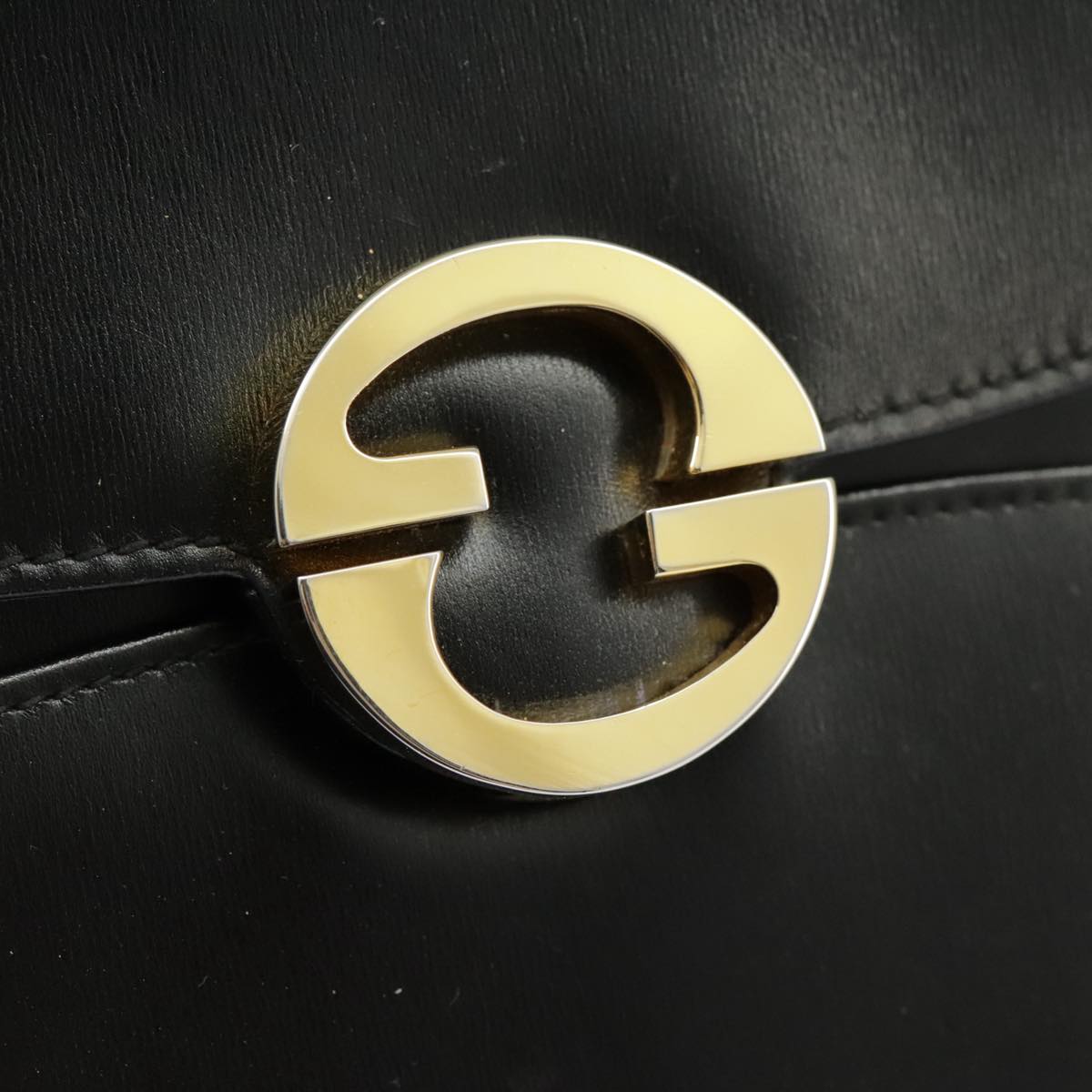 GUCCI Shoulder Bag Leather Black Gold Auth ep6204