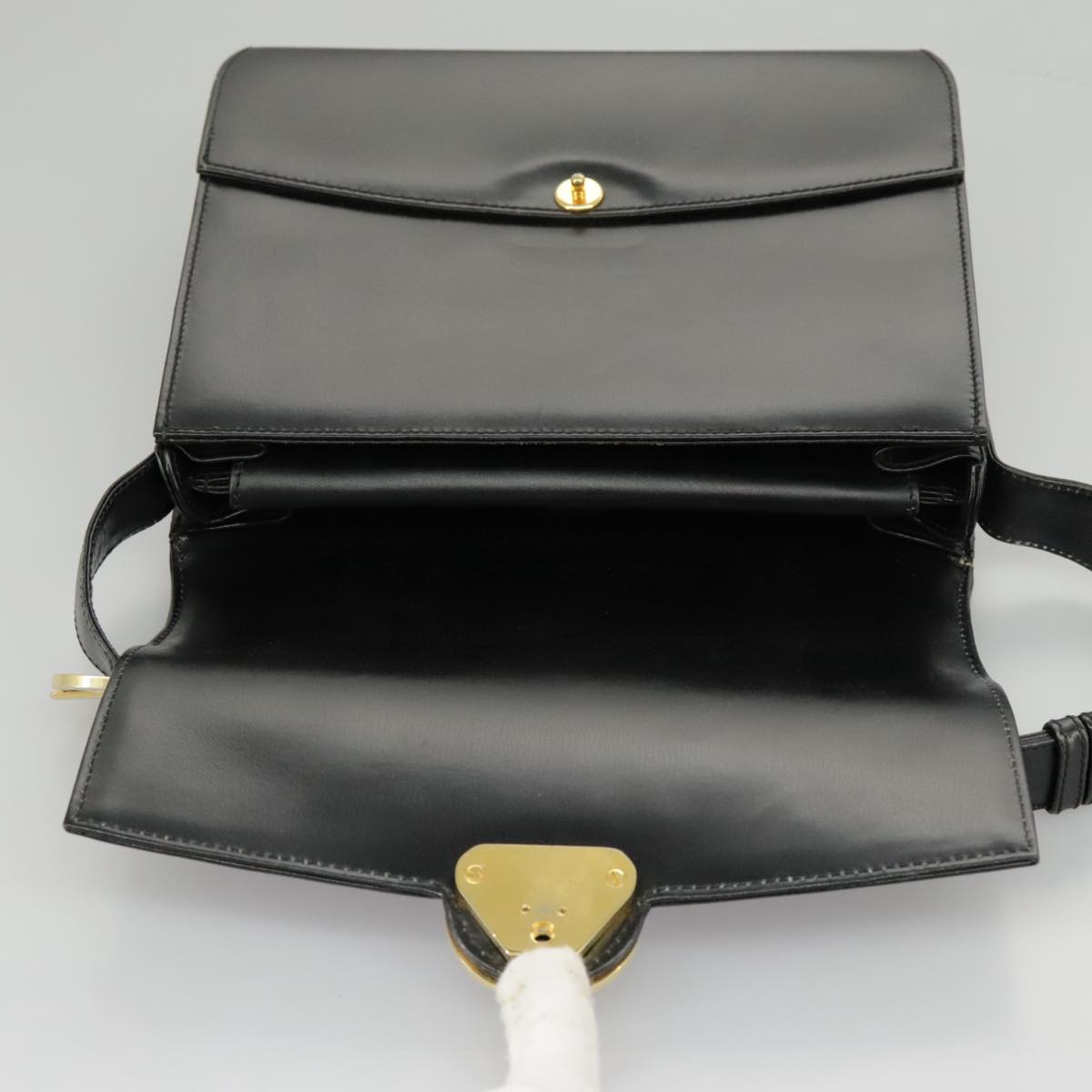 GUCCI Shoulder Bag Leather Black Gold Auth ep6204