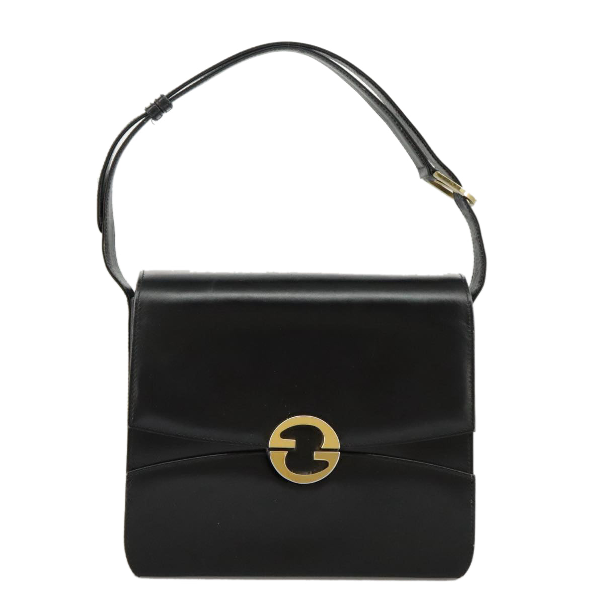 GUCCI Shoulder Bag Leather Black Gold Auth ep6204 - 0