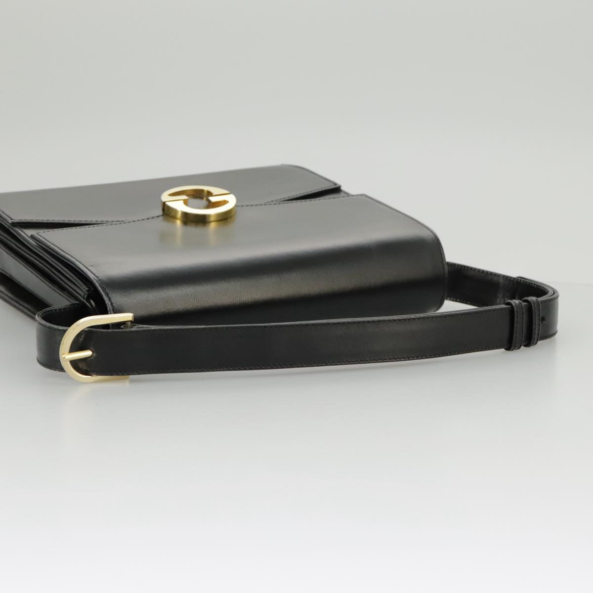 GUCCI Shoulder Bag Leather Black Gold Auth ep6204