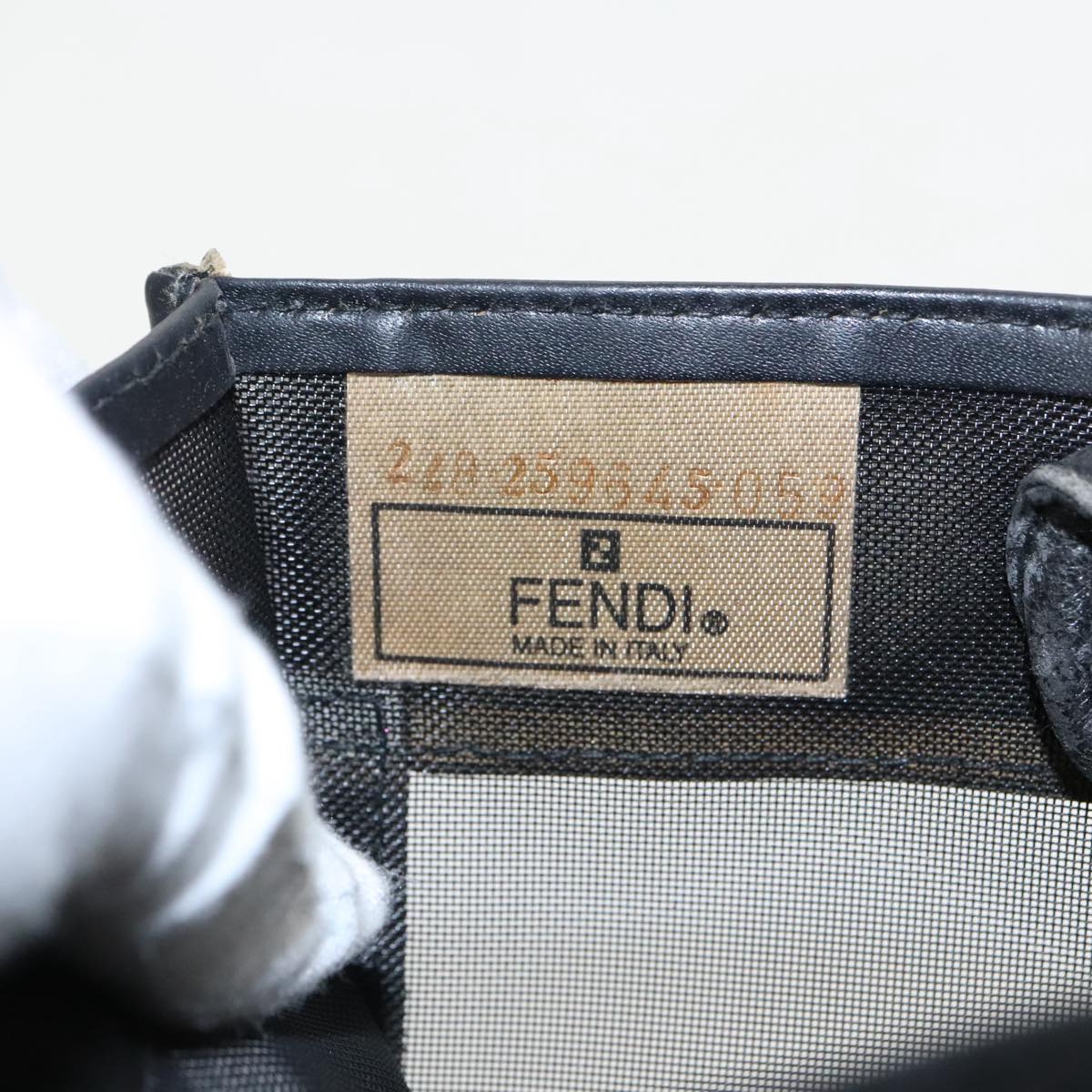 FENDI Mesh Tote Bag Leather Black Auth ep6207