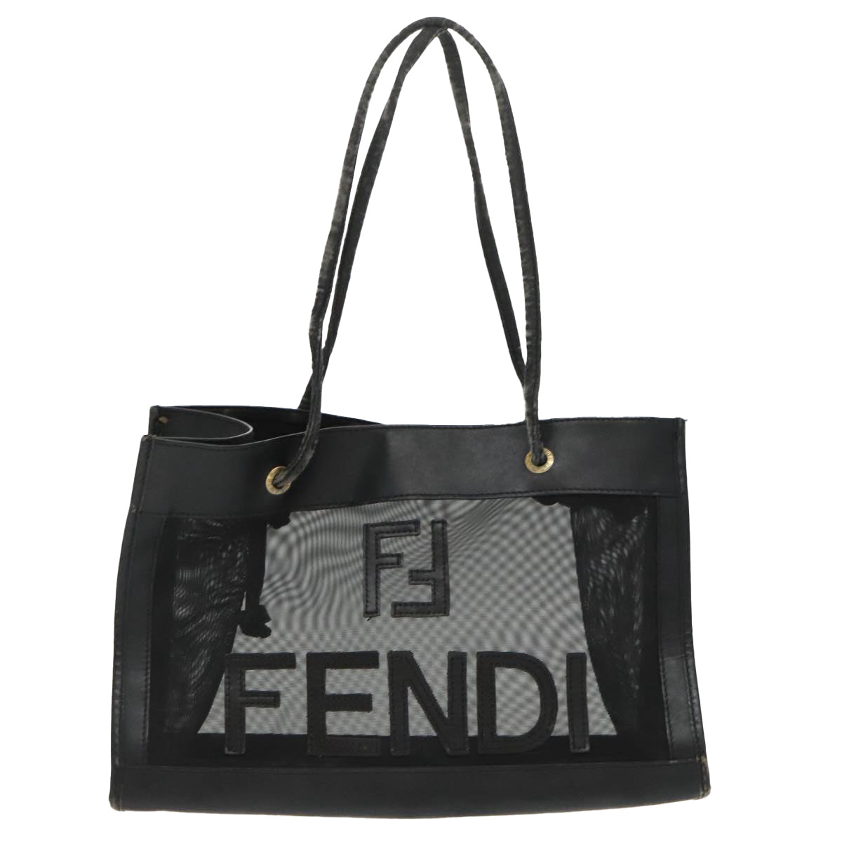 FENDI Mesh Tote Bag Leather Black Auth ep6207