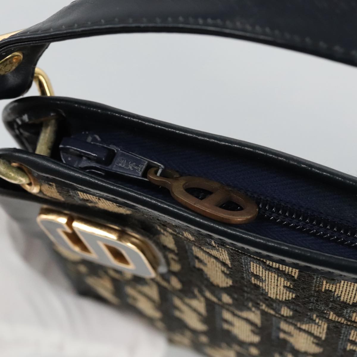 Christian Dior Trotter Canvas Shoulder Bag Navy Gold Auth ep6208