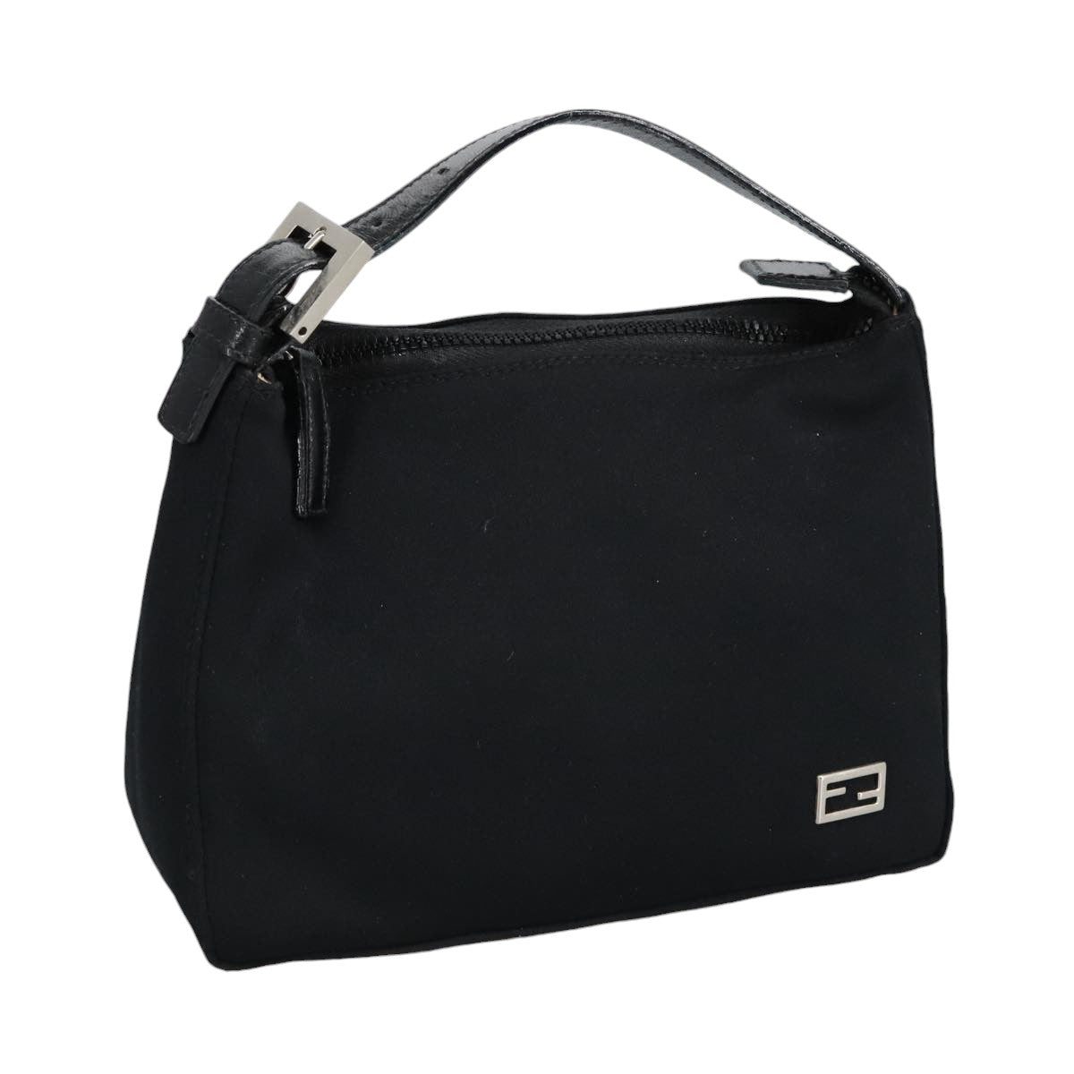 FENDI Hand Bag Nylon Black Silver Auth ep6217