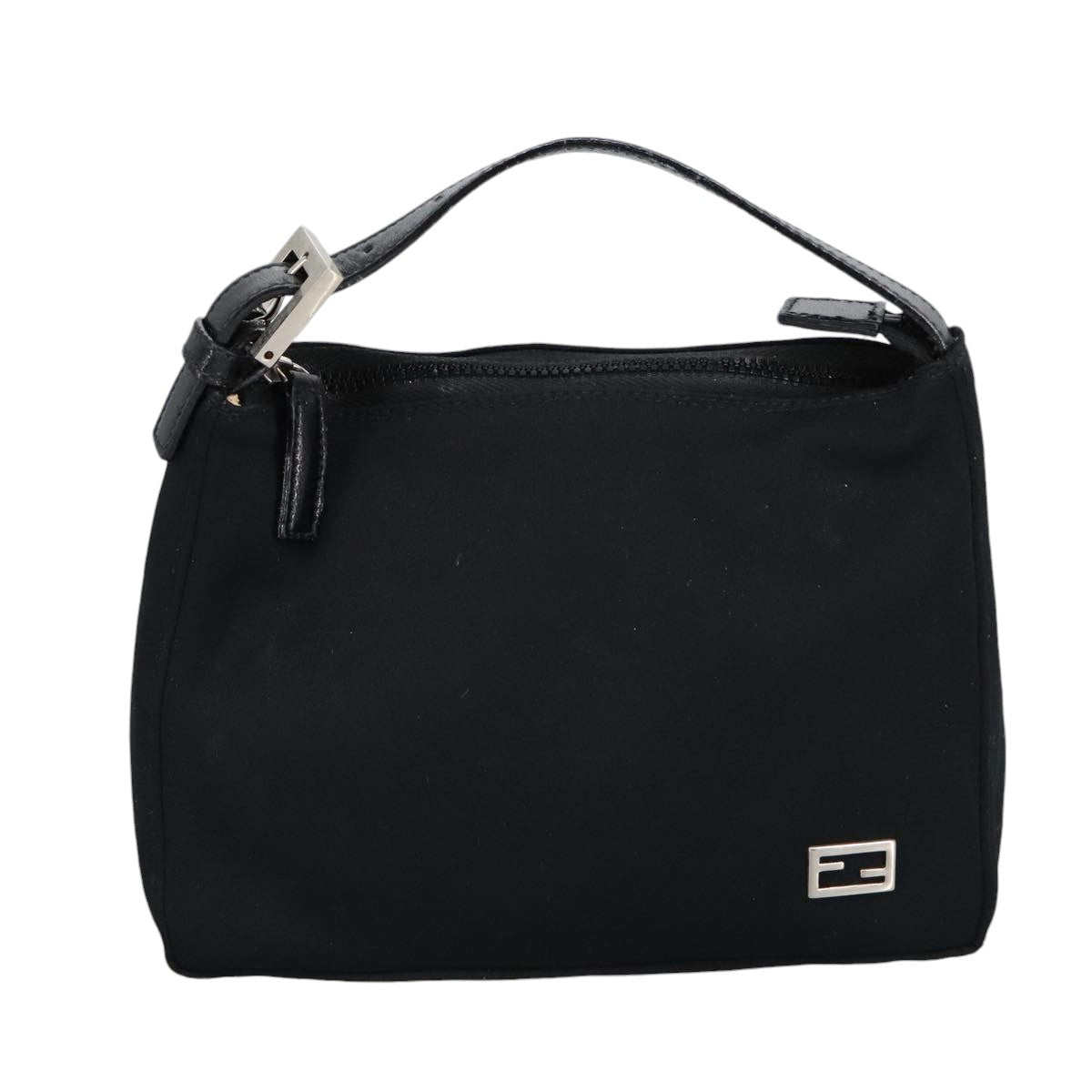 FENDI Hand Bag Nylon Black Silver Auth ep6217