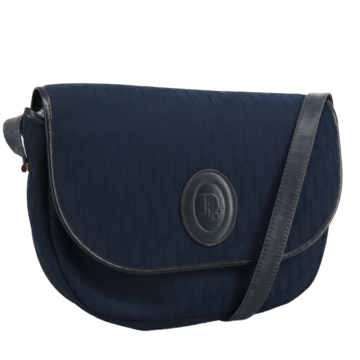 Christian Dior Trotter Canvas Shoulder Bag Navy Gold Auth ep6229